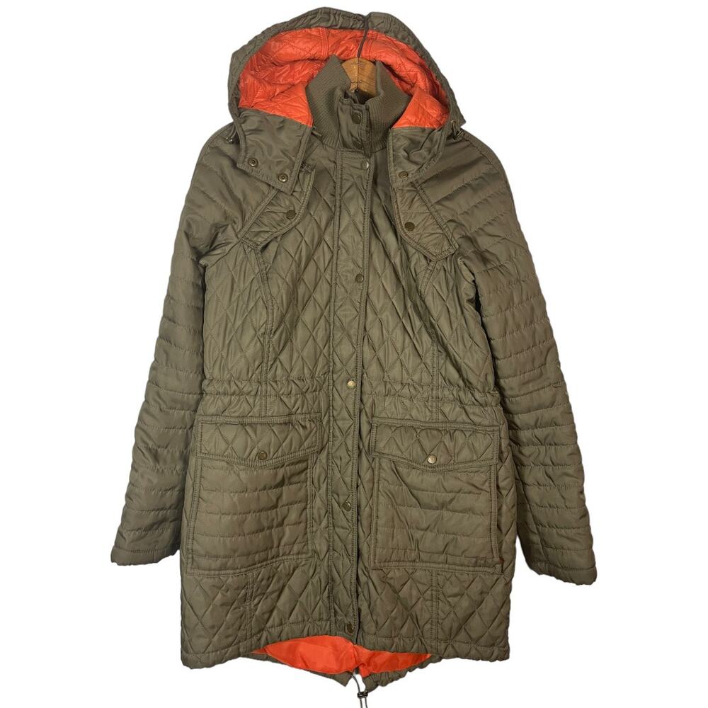 Vince Camuto Olive Green Quilted Parka with Orange Lining